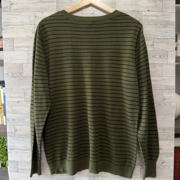 Green Striped V-Neck Sweater - Picture 2 of 5